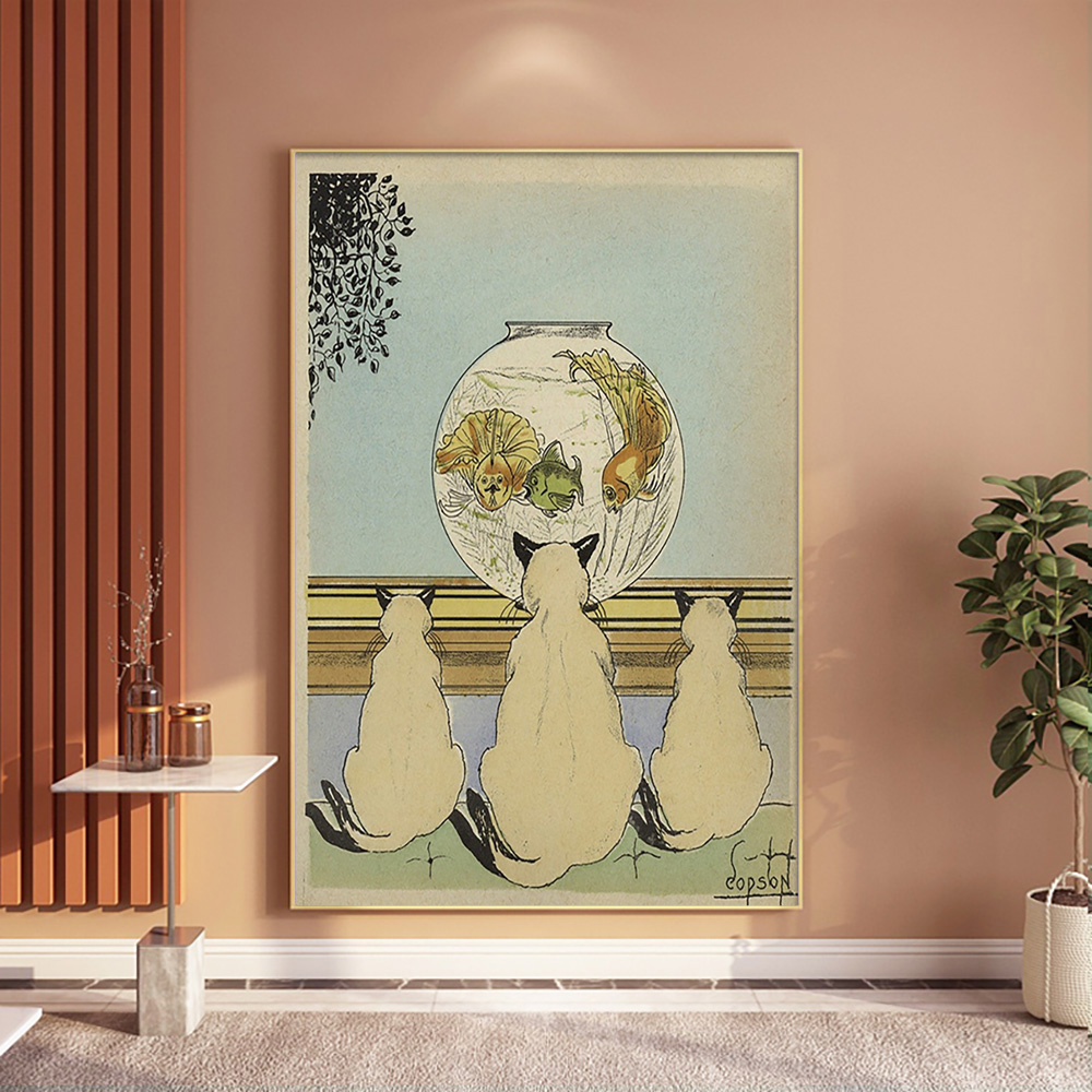 Three Cats Watching Fish In An - Fish In Aquarium Picture 评论和价格