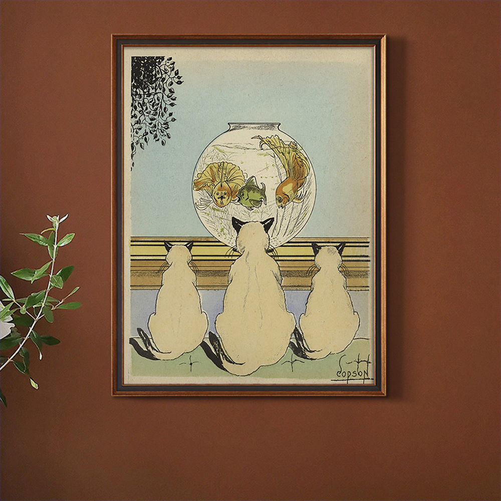 Three Cats Watching Fish In An - Fish In Aquarium Picture 评论和价格